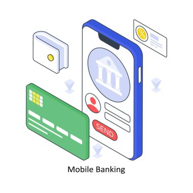 Mobil bankacılık izometrik renkli illüstrasyon. EPS Dosya illüstrasyonu