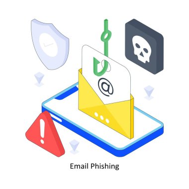 Email Phishing izometrik renkli çizim. EPS Dosya illüstrasyonu
