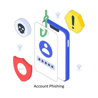 Hesap Phishing izometrik renkli çizim. EPS Dosya illüstrasyonu