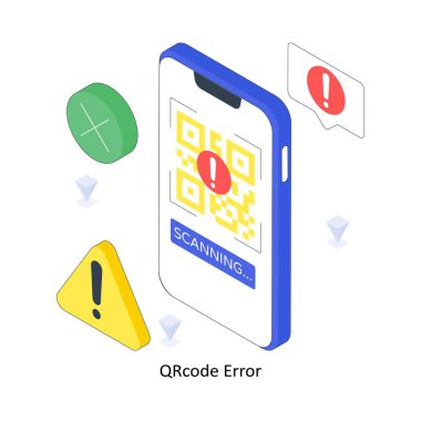 QRcode Hatası izometrik renkli çizim. EPS Dosya illüstrasyonu