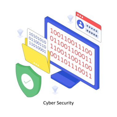Siber Güvenlik İzometrik Renkli Çizim. EPS Dosya illüstrasyonu