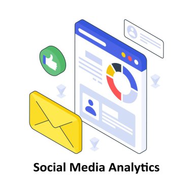 Sosyal Medya Analitik İzometrik Renkli Çizim. EPS Dosya illüstrasyonu
