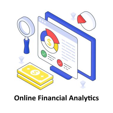 Çevrimiçi Finansal Analitik İzometrik Renkli Çizim. EPS Dosya illüstrasyonu