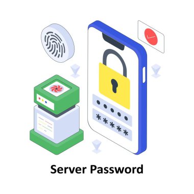 Sunucu Parolası izometrik Renkli Çizim. EPS Dosya illüstrasyonu