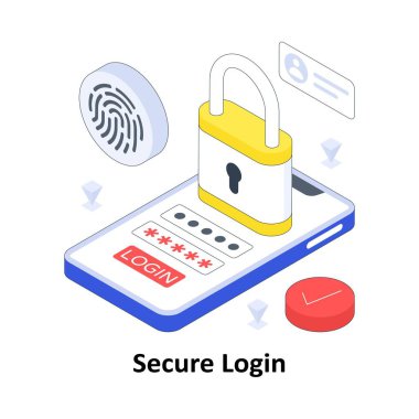 Güvenli Giriş İzometrik Renkli Çizim. EPS Dosya illüstrasyonu