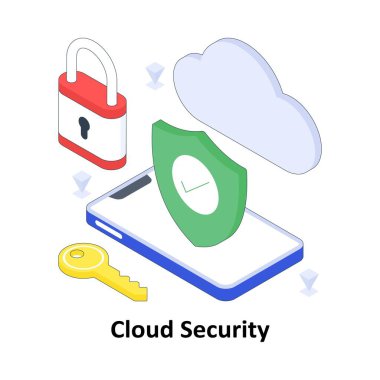 Bulut Güvenliği izometrik renkli çizim. EPS Dosya illüstrasyonu