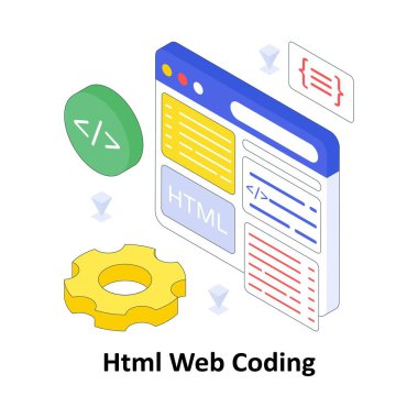 Html Web Kodlama izometrik Renkli Çizim. EPS Dosya illüstrasyonu