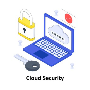 Bulut Güvenliği izometrik renkli çizim. EPS Dosya illüstrasyonu