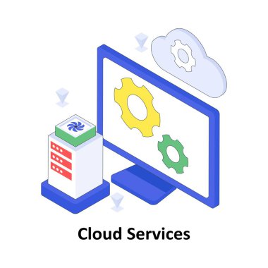 Bulut Hizmetleri izometrik renkli illüstrasyon. EPS Dosya illüstrasyonu