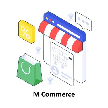 M Ticaret İzometrik Renkli Çizim. EPS Dosya illüstrasyonu