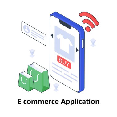 E ticaret uygulaması izometrik renkli çizim. EPS Dosya illüstrasyonu