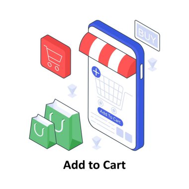 Cart izometrik renkli illüstrasyonuna ekle. EPS Dosya illüstrasyonu