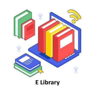 E Kütüphanesi izometrik renkli illüstrasyon. EPS Dosya illüstrasyonu