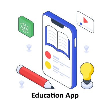 Eğitim Uygulaması izometrik renkli illüstrasyon. EPS Dosya illüstrasyonu