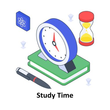 Çalışma Zamanı izometrik renkli illüstrasyon. EPS Dosya illüstrasyonu