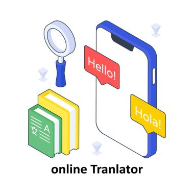 Çevrimiçi Çevirici izometrik Renkli Çizim. EPS Dosya illüstrasyonu