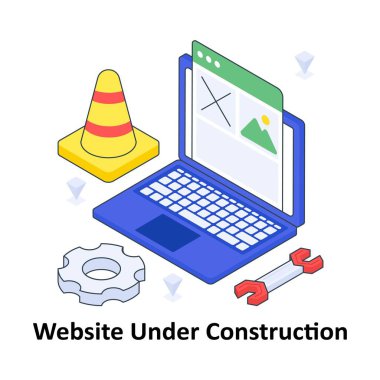 Yapım Altındaki Web Sitesi İzometrik Renkli Çizim. EPS Dosya illüstrasyonu