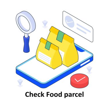 Gıda parsel izometrik renkli illüstrasyonu kontrol et. EPS Dosya illüstrasyonu