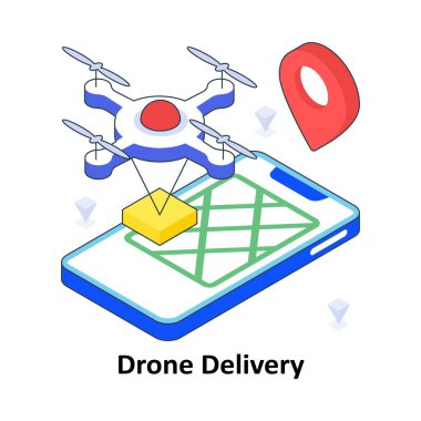 Drone Delivery izometrik renkli illüstrasyon. EPS Dosya illüstrasyonu