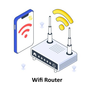 Wifi Router izometrik renkli çizim. EPS Dosya illüstrasyonu
