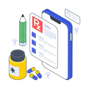 Mobil Reçeteli İzometrik Renkli Çizim. EPS Dosya illüstrasyonu