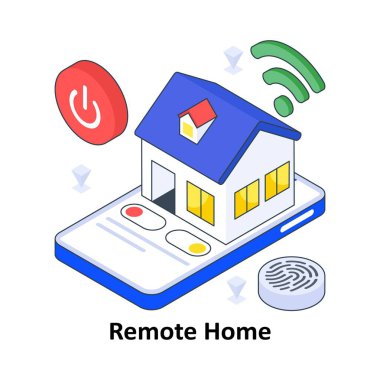 Uzak Ev izometrik renkli illüstrasyon. EPS Dosya illüstrasyonu