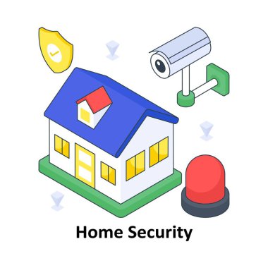 Ev Güvenliği İzometrik Renkli Çizim. EPS Dosya illüstrasyonu
