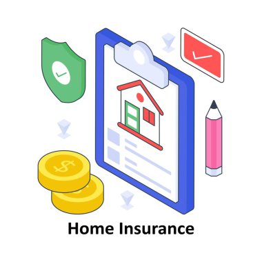 Ev Sigortası izometrik renkli illüstrasyon. EPS Dosya illüstrasyonu
