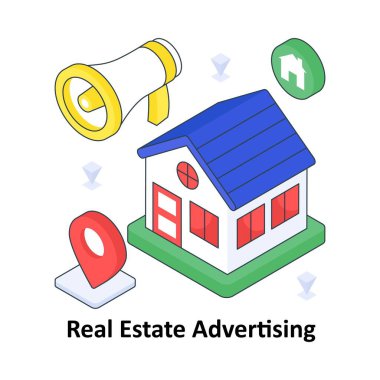 Emlak Reklamcılığı İzometrik Renkli Çizim. EPS Dosya illüstrasyonu