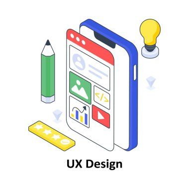 UX Tasarım İzometrik Renkli Çizim. EPS Dosya illüstrasyonu