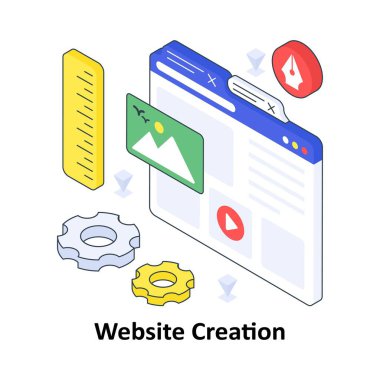 Web Sitesi Oluşturma İzometrik Renkli Çizim. EPS Dosya illüstrasyonu