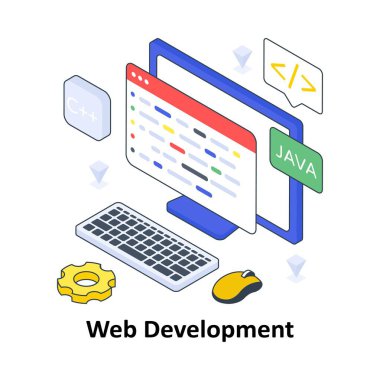 Web Geliştirme İzometrik Renkli Çizim. EPS Dosya illüstrasyonu