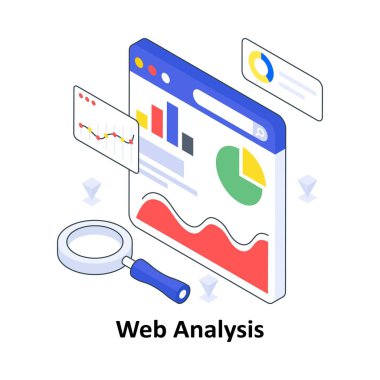 Web Analizi İzometrik Renkli Çizim. EPS Dosya illüstrasyonu