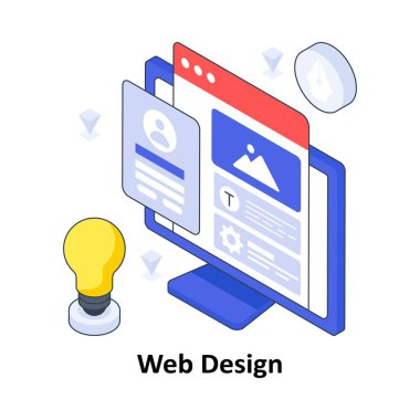 Web Tasarımı İzometrik Renkli Çizim. EPS Dosya illüstrasyonu