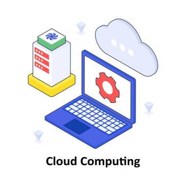 Bulut Hesaplama İzometrik Renkli Çizim. EPS Dosya illüstrasyonu