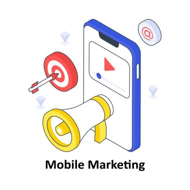 Mobil Pazarlama İzometrik Renkli Çizim. EPS Dosya illüstrasyonu