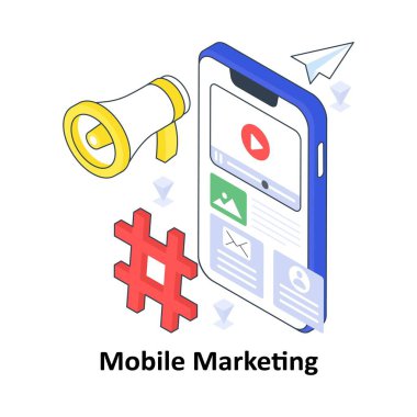 Mobil Pazarlama İzometrik Renkli Çizim. EPS Dosya illüstrasyonu