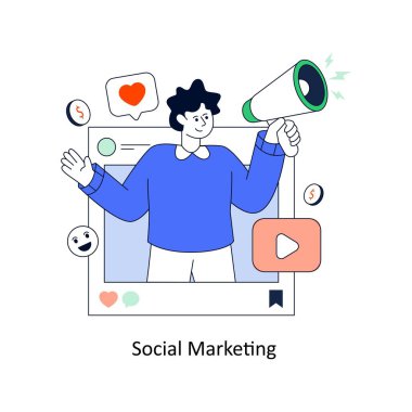 Sosyal Pazarlama Düz Stil Tasarım Vektörü illüstrasyonu. Stok illüstrasyonu