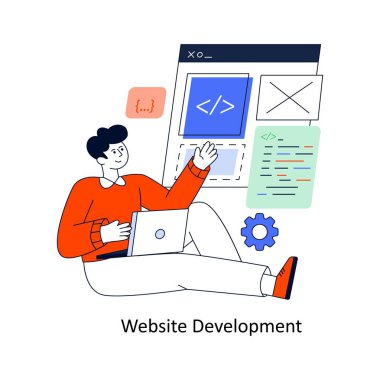 Web sitesi Geliştirme Düz Biçim Tasarım Vektörü illüstrasyonu. Stok illüstrasyonu