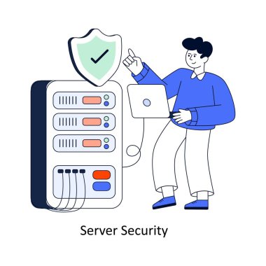 Sunucu Güvenlik Düz Biçim Tasarım Vektörü illüstrasyonu. Stok illüstrasyonu