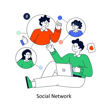 Sosyal Ağ düz tasarım vektör çizimi. hisse illüstrasyonu