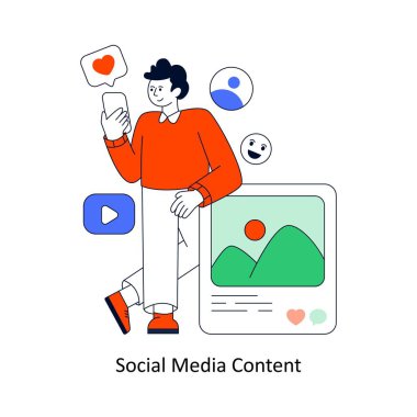 Sosyal Medya İçeriği Düz Biçim Tasarım Vektörü illüstrasyonu. Stok illüstrasyonu