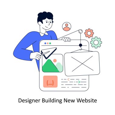 Tasarımcı Yeni Web Sitesi Düz Tasarım Vektörü illüstrasyonu. Stok illüstrasyonu