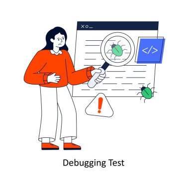 Test Düz Biçim Tasarım Vektörü illüstrasyonu hata ayıklanıyor. Stok illüstrasyonu