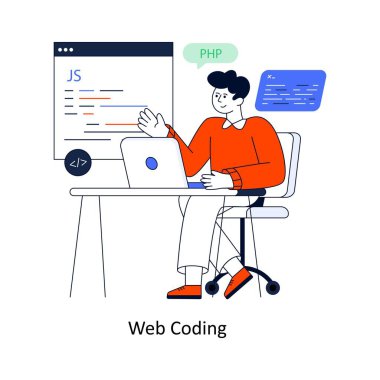 Web kodlama Düz Tasarım Vektörü illüstrasyonu. Stok illüstrasyonu
