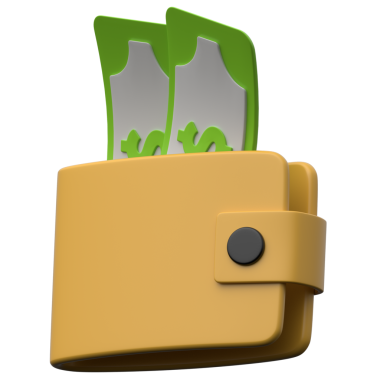 Şeffaf arkaplanda cüzdan 3B simgesi