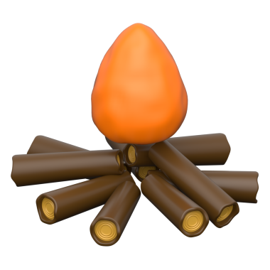 Şeffaf arkaplanda 3B kamp ateşi simgesi