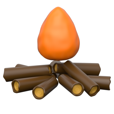 Şeffaf arkaplanda 3B kamp ateşi simgesi