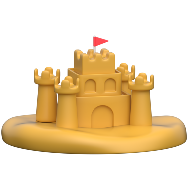 Şeffaf arkaplanda 3B kum kalesi simgesi