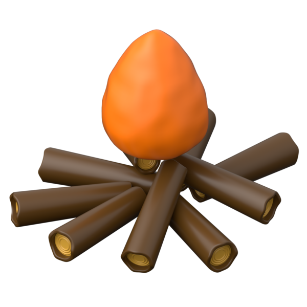 Şeffaf arkaplanda 3B kamp ateşi simgesi